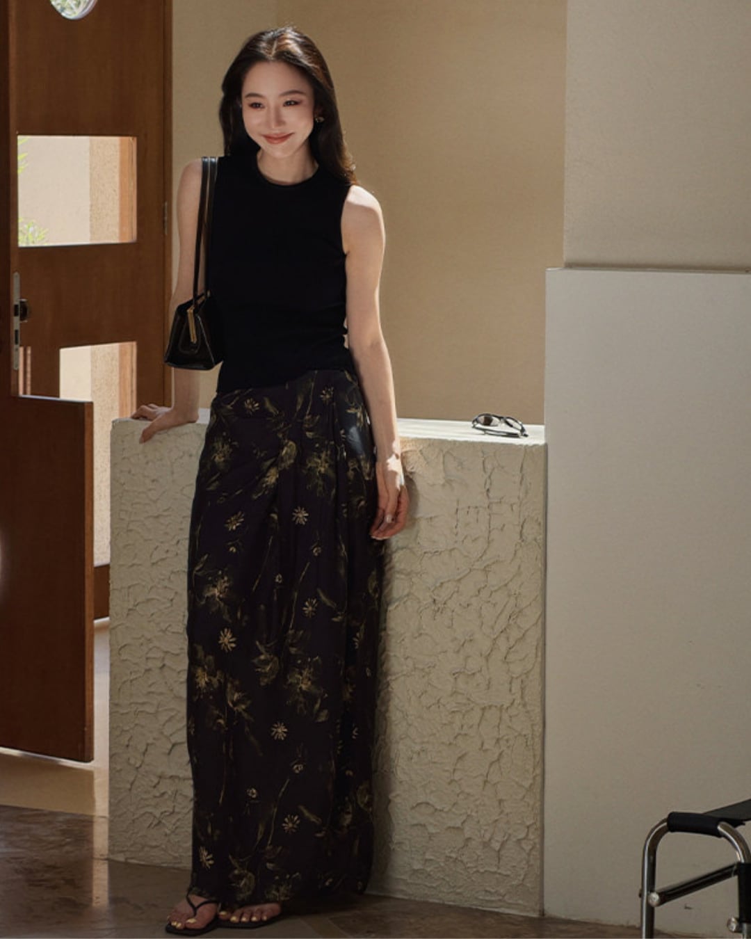 アートフラワープリントロングスカート S26312