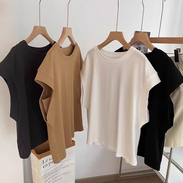 【国内発送】フレンチスリーブ コットンTシャツ ホワイト Mサイズ 10917