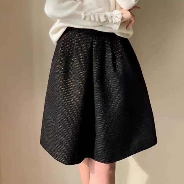 Tweed tuck flare skirt　B1460