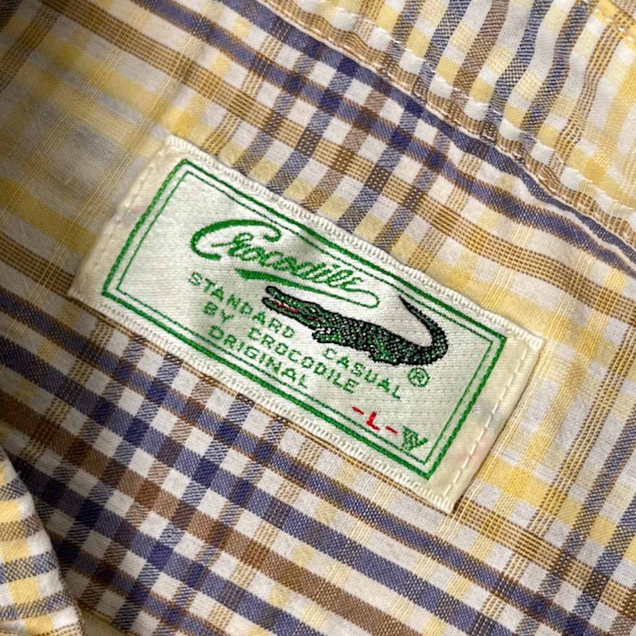 Crocodile クロコダイル チェック BD ボタンダウン 半袖シャツ L/イエロー×ブルー メンズ