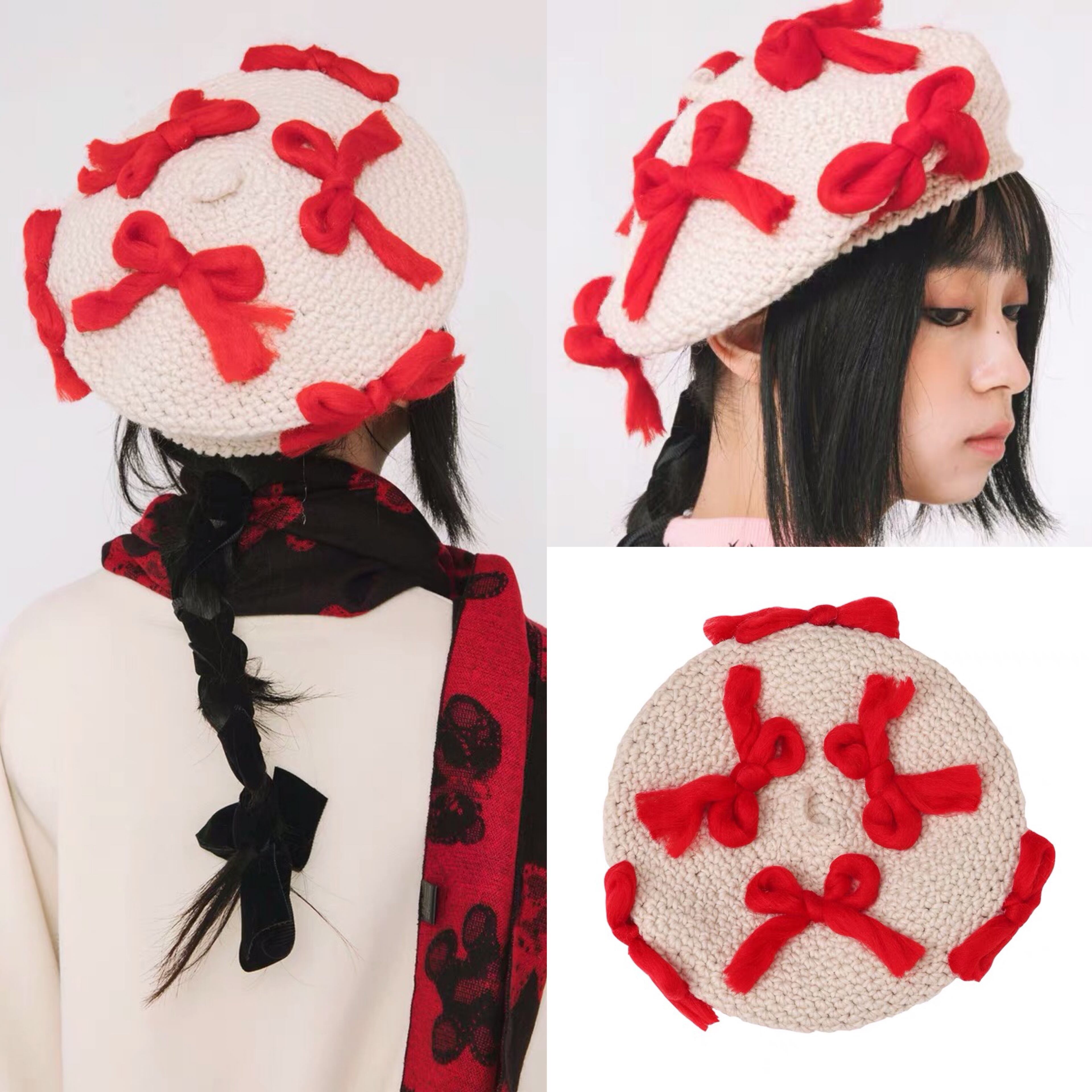 帽子 リボン 白 赤 帽子 パーティー ドレス 水玉 ドット ベージュ 帽子