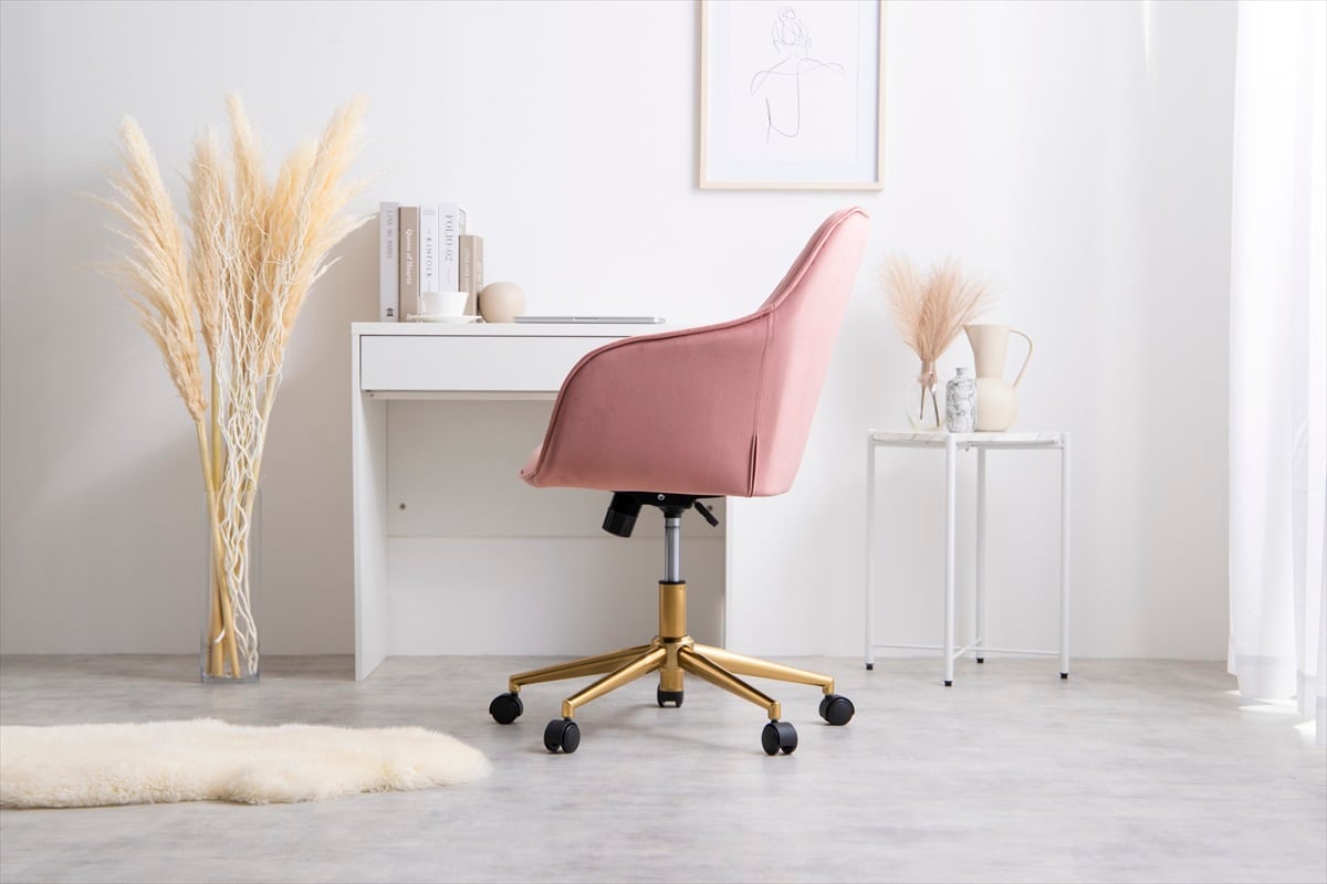 貝殻のようなシルエットが印象的なベロアデスクチェア | TKSKSHOP