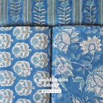 ブロックプリント生地【50cm単位】インド綿 花柄(大) 青×白 #19939-BL1