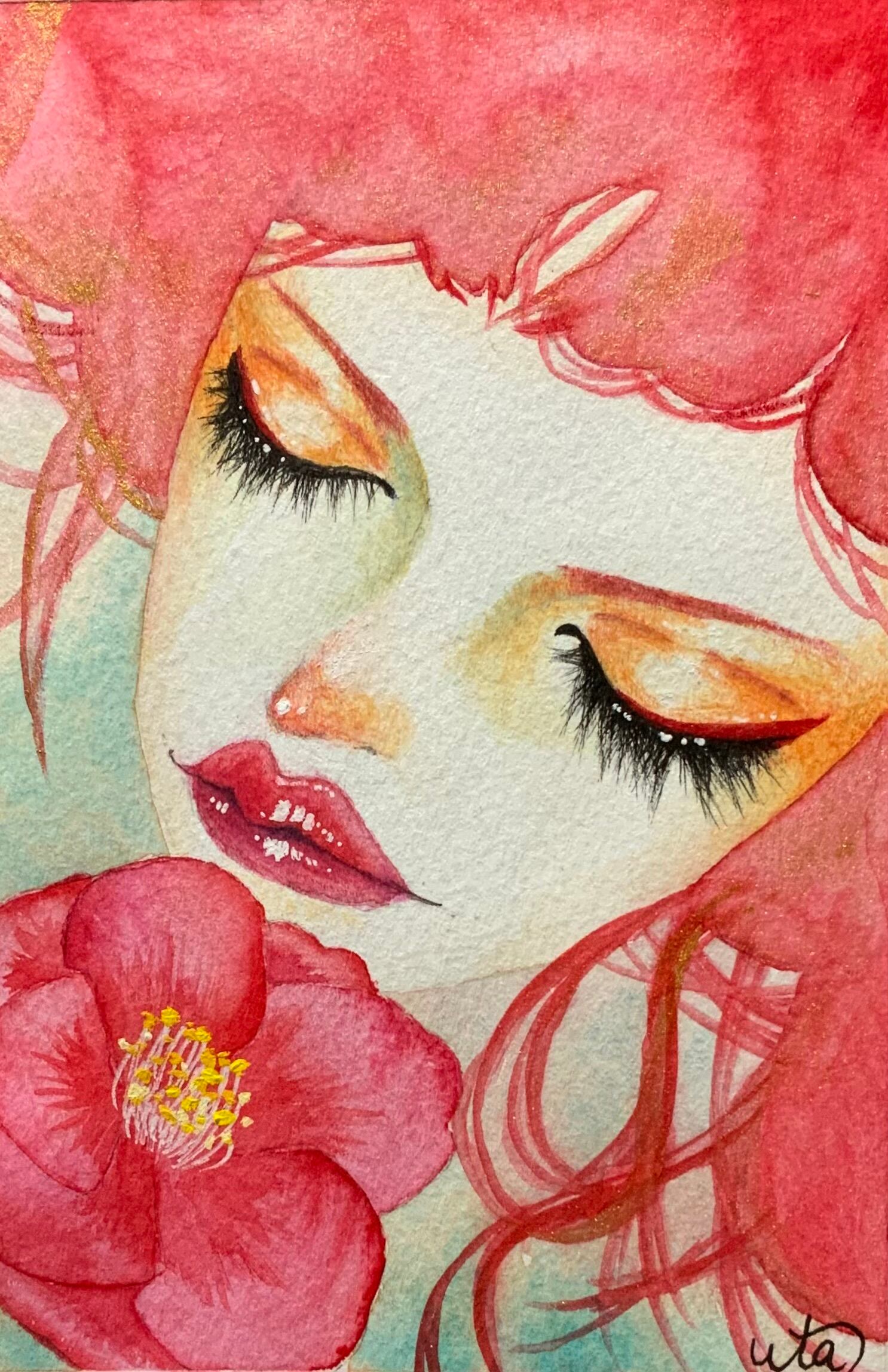 椿」水彩画 | アトリエfraise