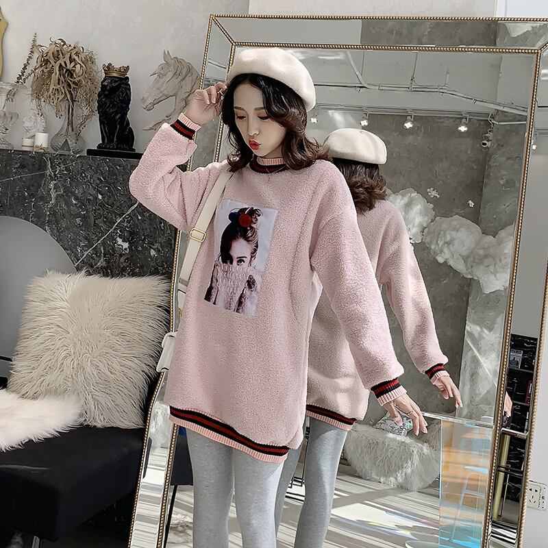 【新作】【送料無料】 マタニティウェア2019冬の新しい豪華な厚いラムヘアパッチドレスミドルレングス母乳育児スカート-アリババ ウィンター 冬物 expec211019020300