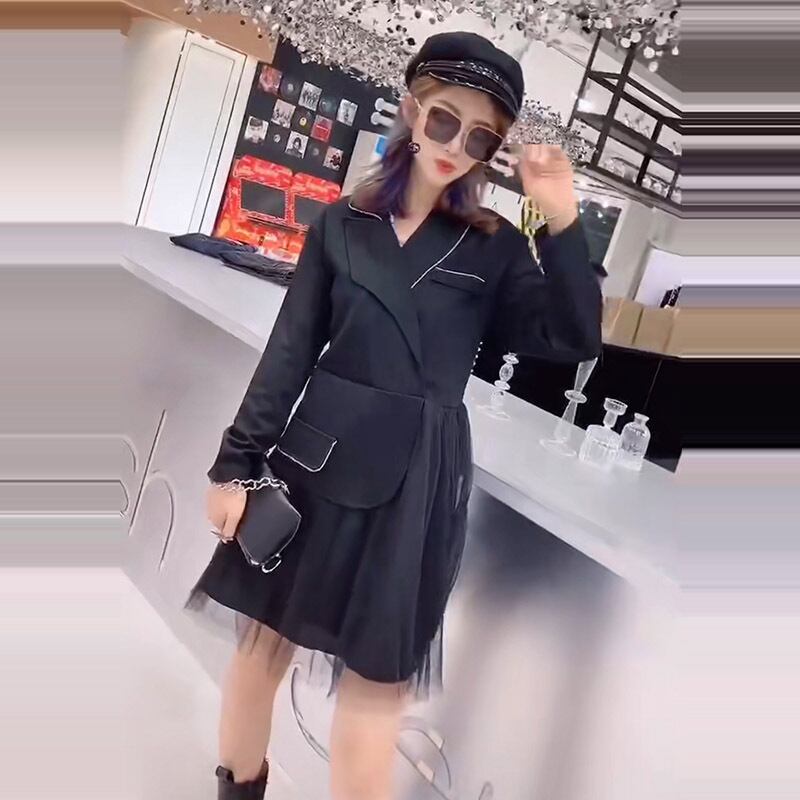 プラスサイズのレディースドレス2020新しい秋の太った姉妹mm年齢削減ルーズで薄いカバー肉ミドル丈スカート ミックスインファッション58986908029