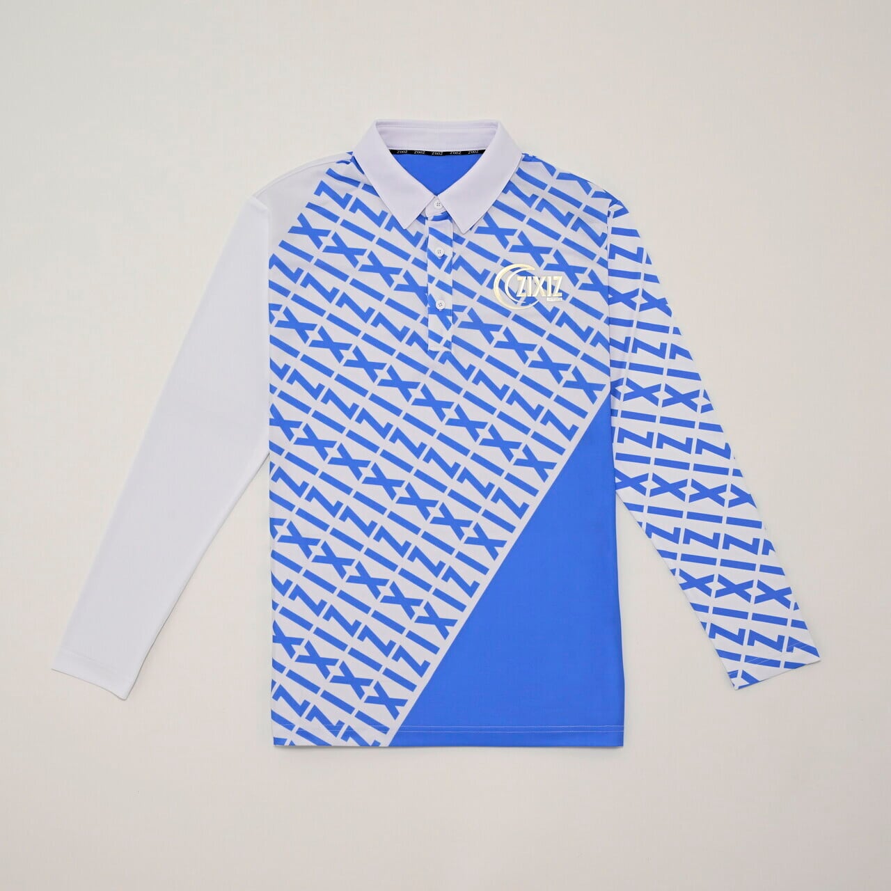 ブルーZIXIZ柄【メンズ長袖・袖は異素材切り替え】品番:ZIXIZ-24PSLSM-BLWH