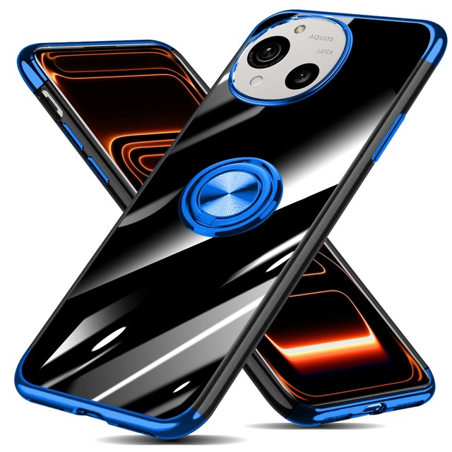 Mnunjiajia 対応 AQUOS R10 用ケース リング クリア TPU メッキ加工 車載ホルダー ブルー