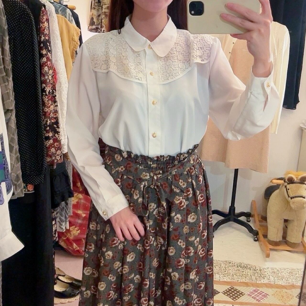 rose lace white blouse