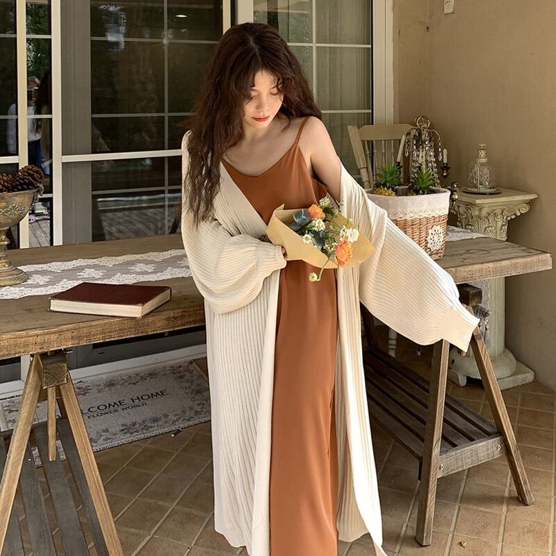 セーター スプリングルーズスタイル薄手カーディガン ロング 春物 シルク スーパーモール57855578867