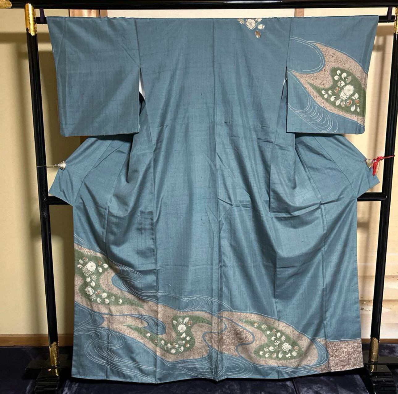 結城生紬辻が花訪問着フルセット4点 美品着物+正絹帯+正絹帯締め 結城生紬辻が花訪問着フルセット4点 美品着物+正絹帯+正絹帯締め