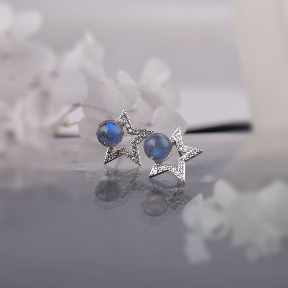 星影のきらめき ― ラブラドライト・スタースタッドピアリング❤︎B344