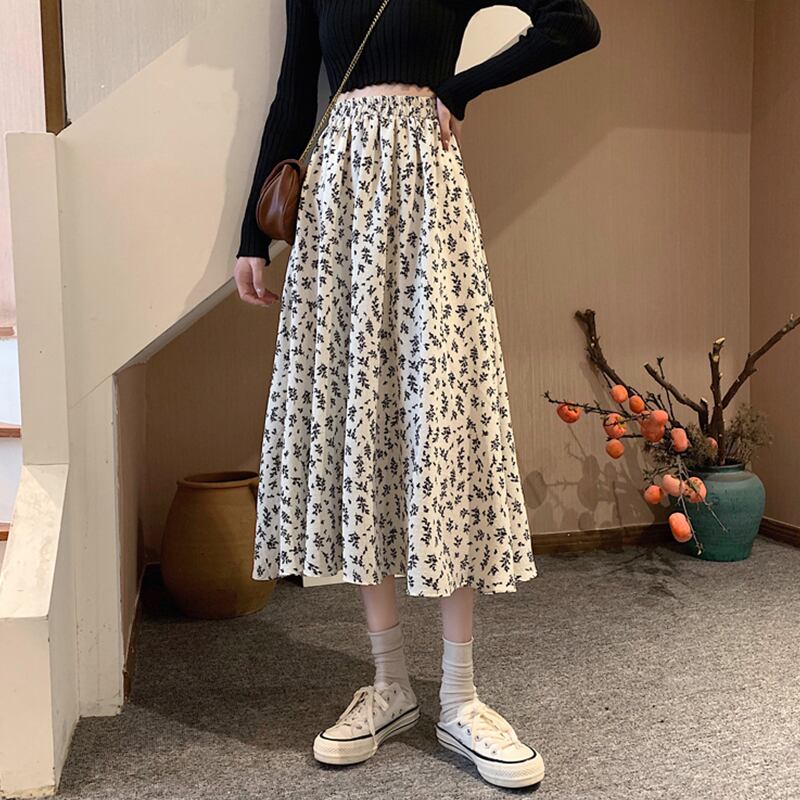 フローラルスカート スプリングスタイルハイウェストウェスト 大人ガーリー スウィート キュート カジュアル 春物 花柄 萌量不足60919049934