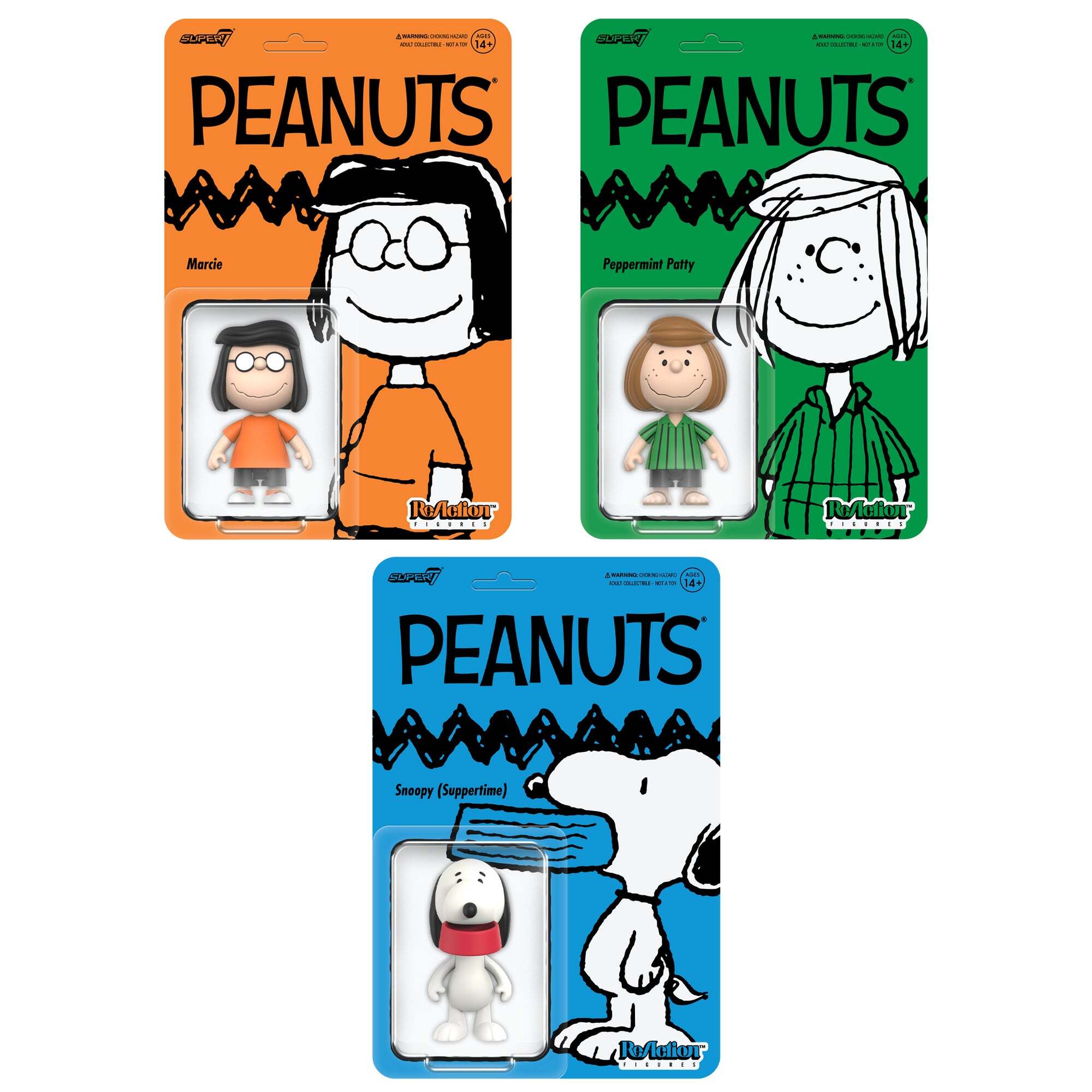 【Super7】 Peanuts ReAction Figures - Peppermint Patty, Marcie & Snoopy (Suppertime)