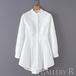 トップス　白シャツ　無地　ブラウス　ロングブラウス