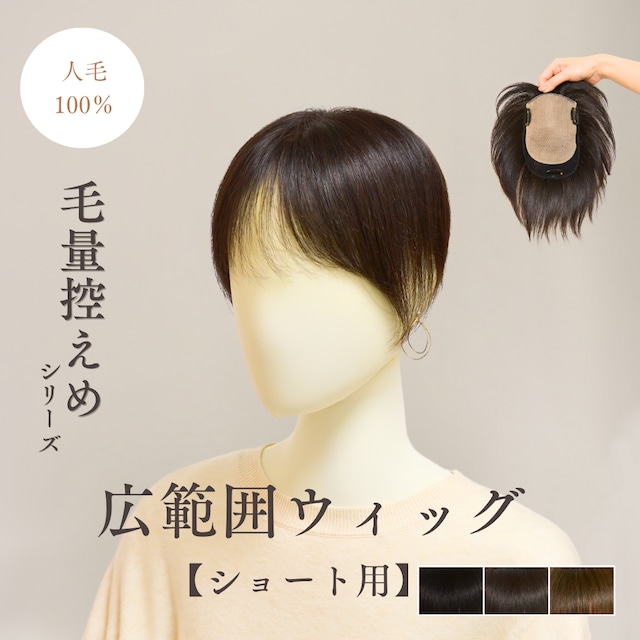 【試着・返品OK】人毛100% 毛量控えめタイプ 広範囲カバーウィッグ ショートヘア トップピース 自然な仕上がり 薄毛カバー【12×16cm】|軽やかタイプ