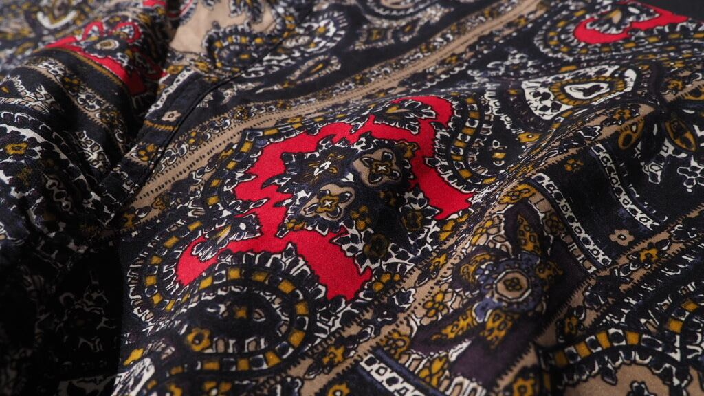 Bewitching Ethnic art full pattern SS Drape silk shirt