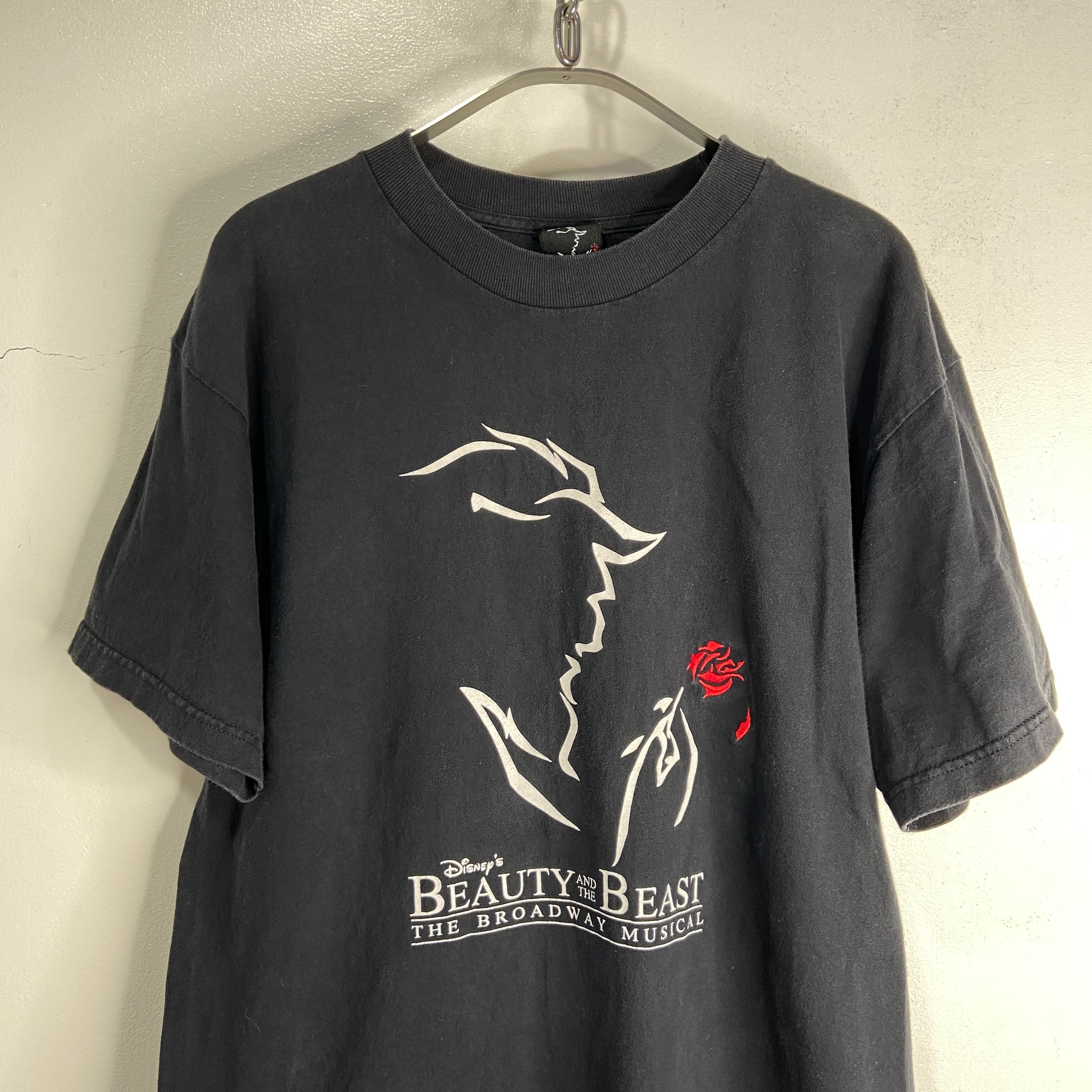 送料無料』90s Disney☆美女と野獣 プリントTシャツ ワンポイント刺繍 