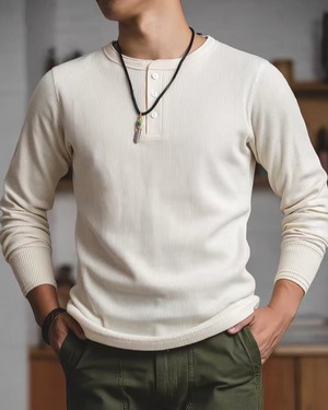 Vintage Style Waffle Henley T-Shirt  K0219