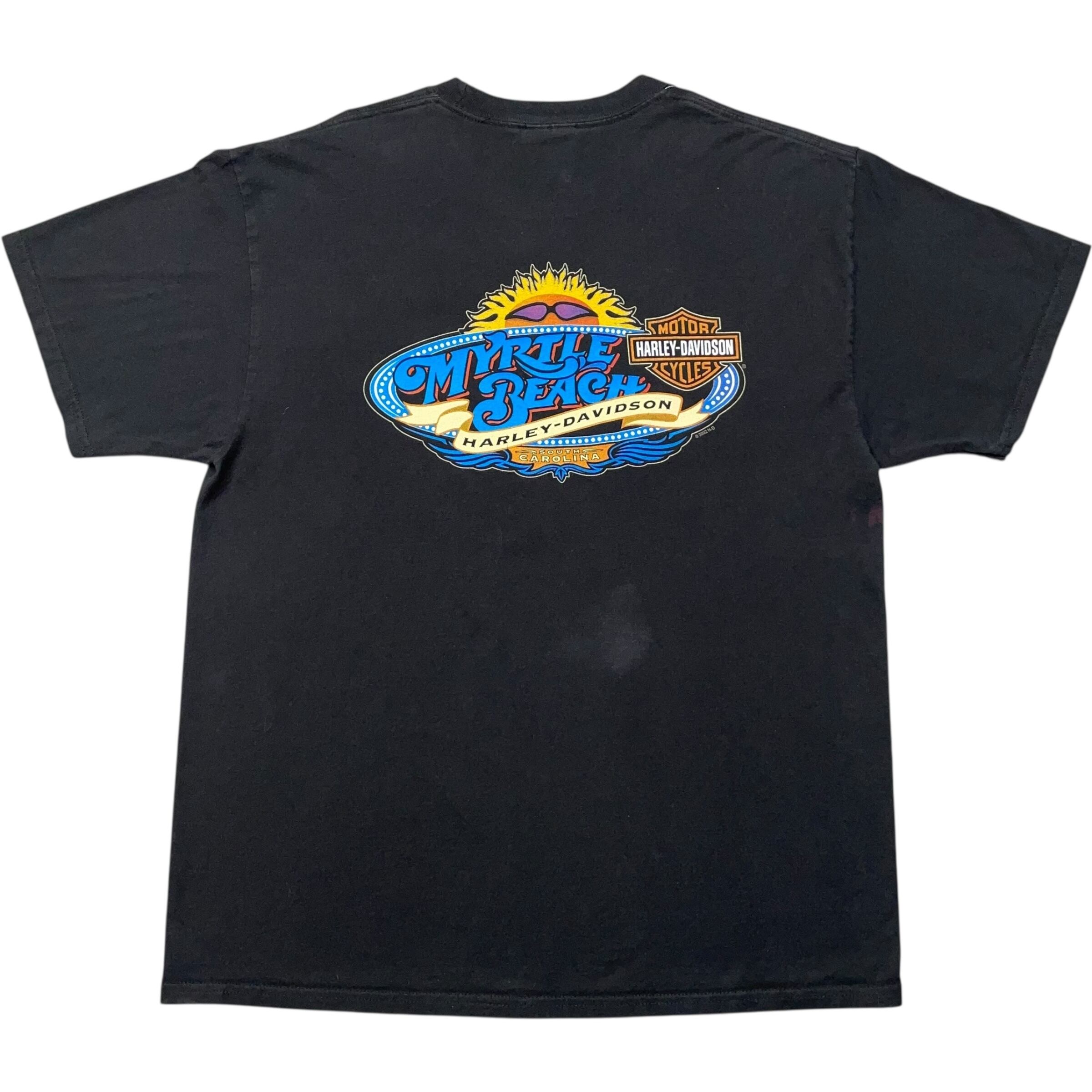 《L》Harley-Davidson ハーレーダビッドソン Hanes ヘインズ Tシャツ ワンポイントロゴ 両面プリント ブラック no.7656