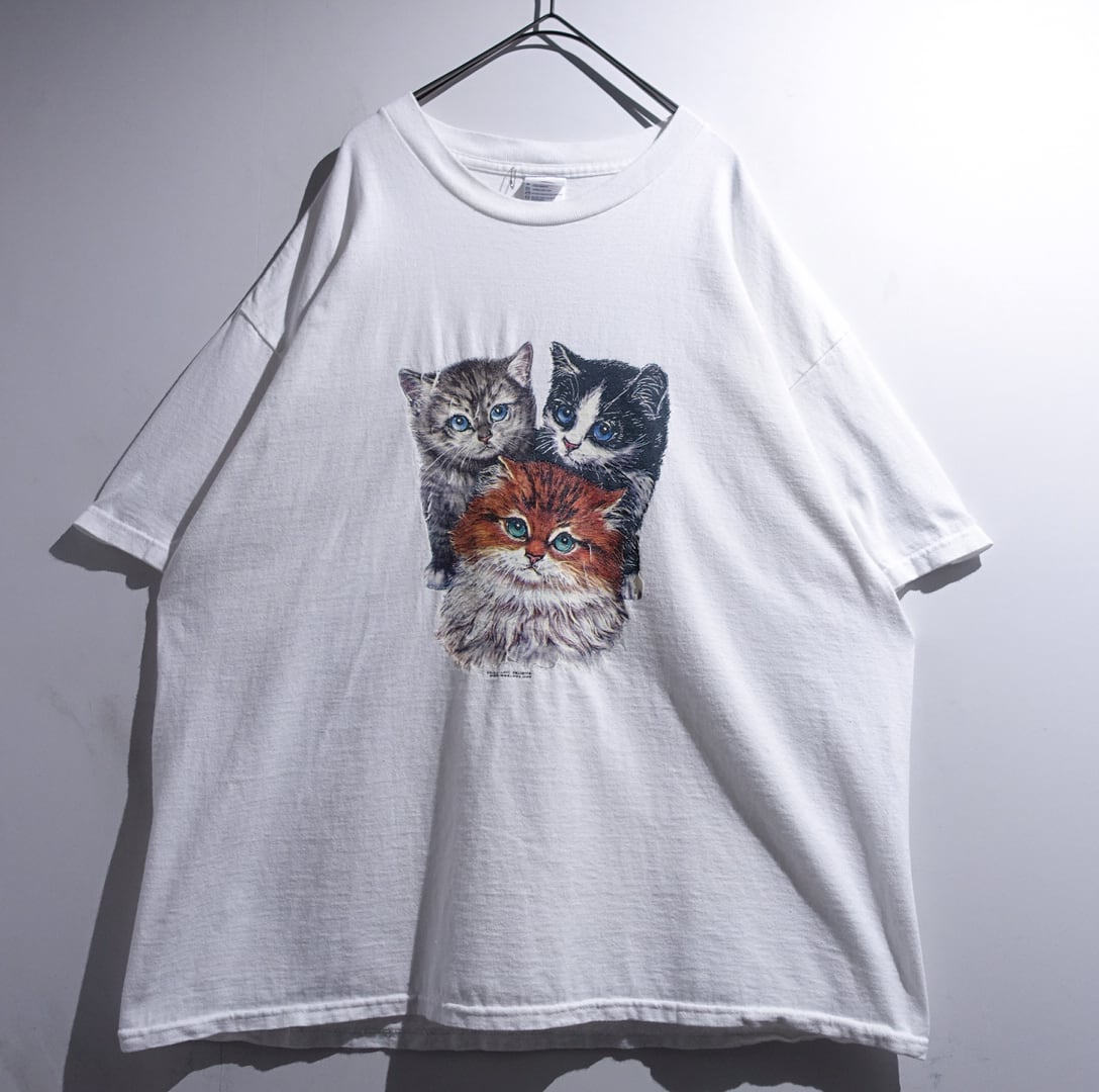 00s White Cat Print Desgin Animal T-Shirt