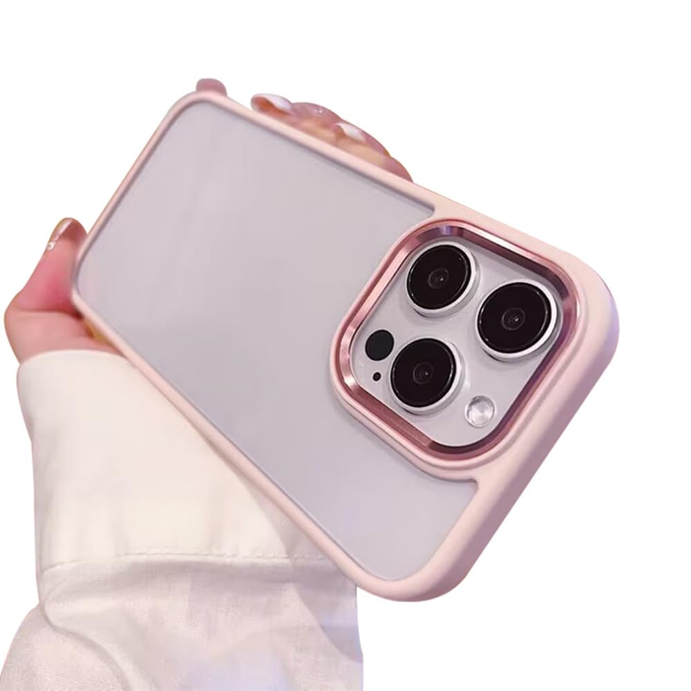 kaitesi iPhone 15 用の ケース ストラップホール付き クリア 透明 カバー 2色 配色 薄型 可愛い レディース アイフォン 15 用の カバー 背面ケース ハードケース (ピンク)
