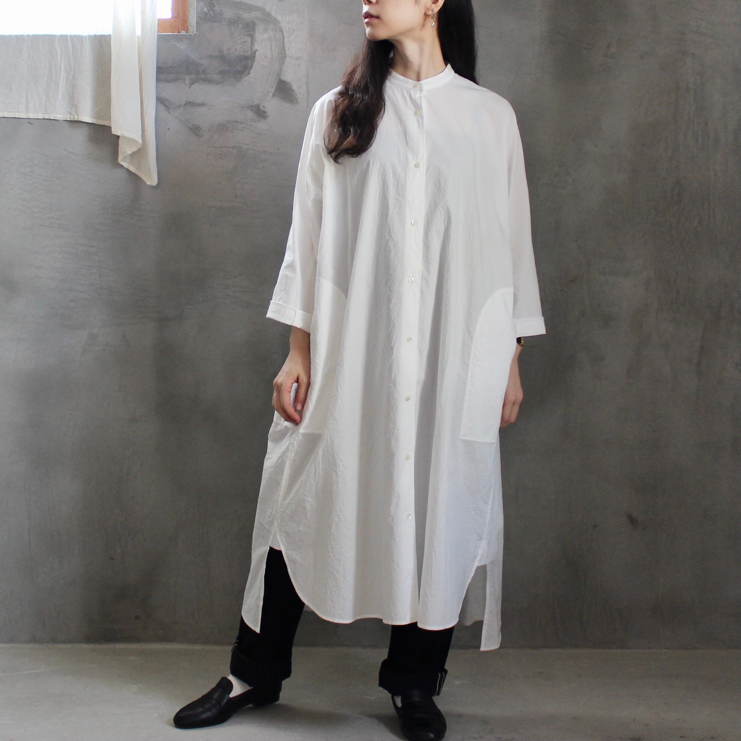 美品】yuni / Aライン ノーカラー シャツワンピース ロングシャツ