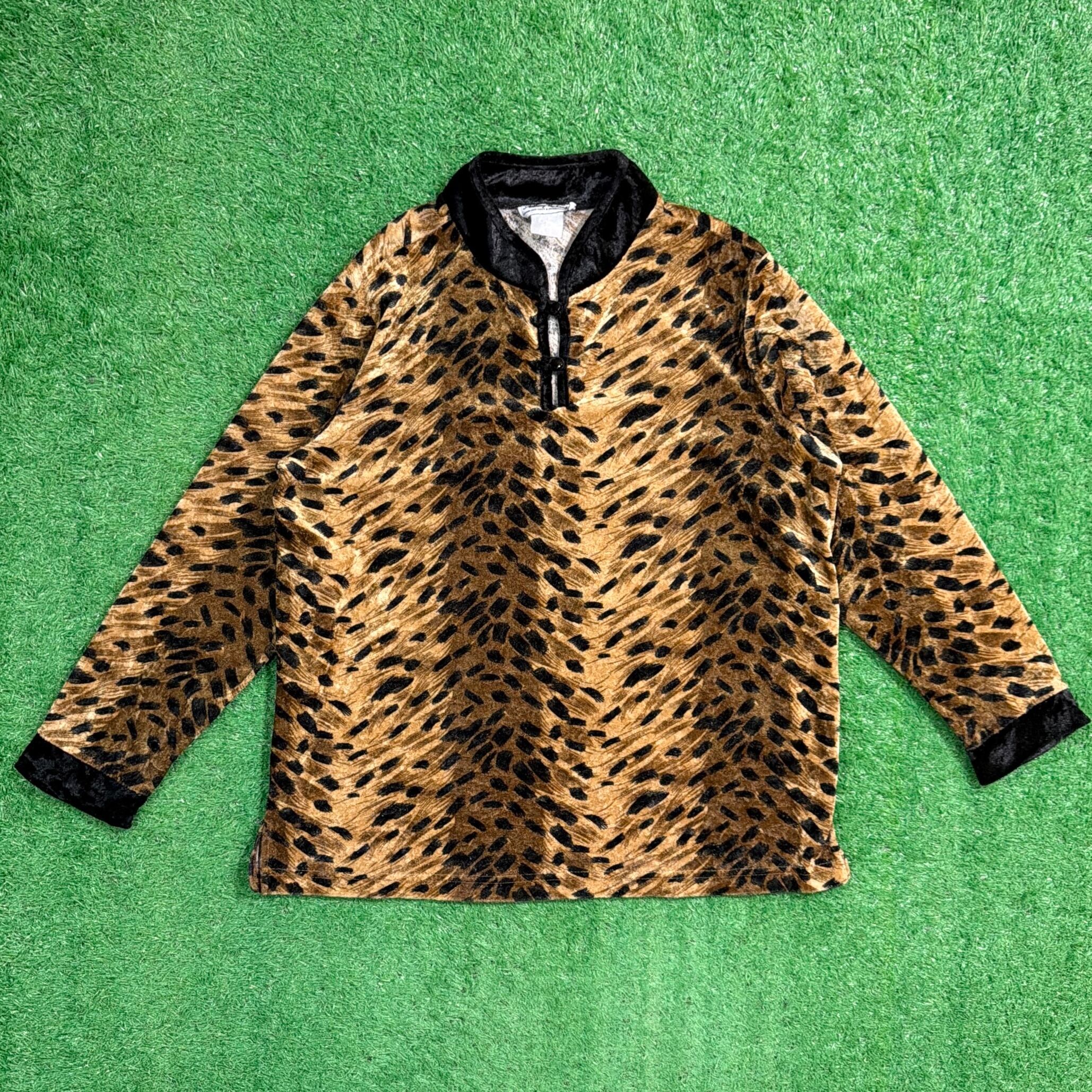 Lady's】 80s レオパード ベロア調 トップス / 80年代 シャツ 古着 豹