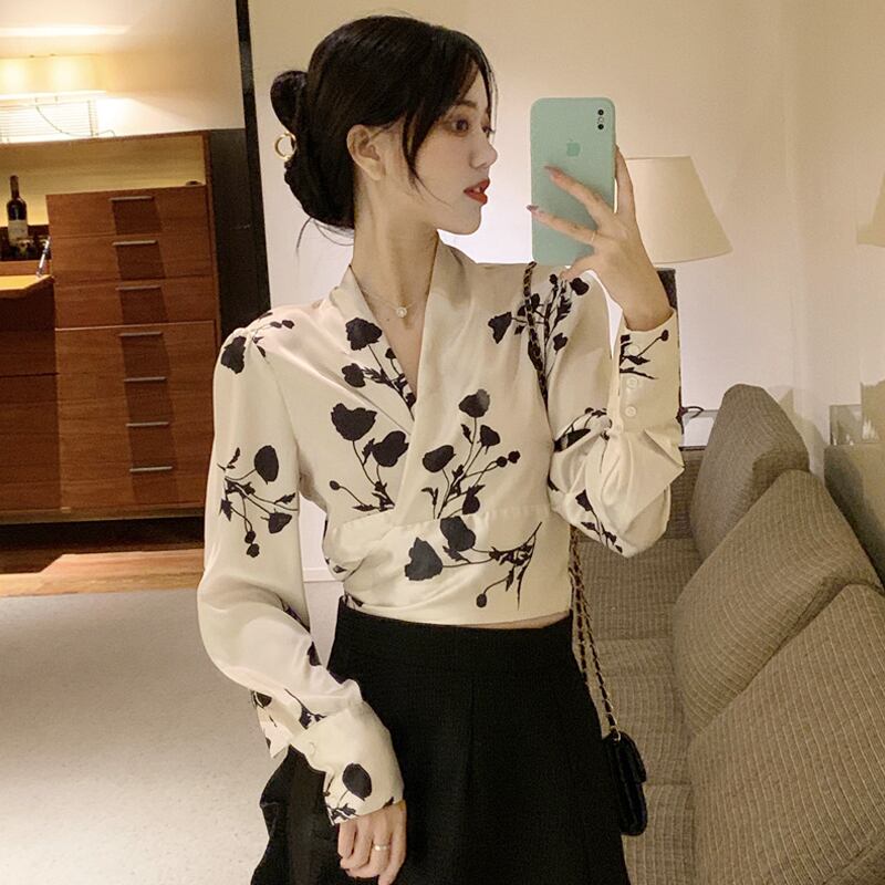 シャツ スプリングオータムスタンダードスタイルショートトップス ロング レトロ 大人ガーリー スウィート キュート カジュアル 春物 秋物 試着室2196254811