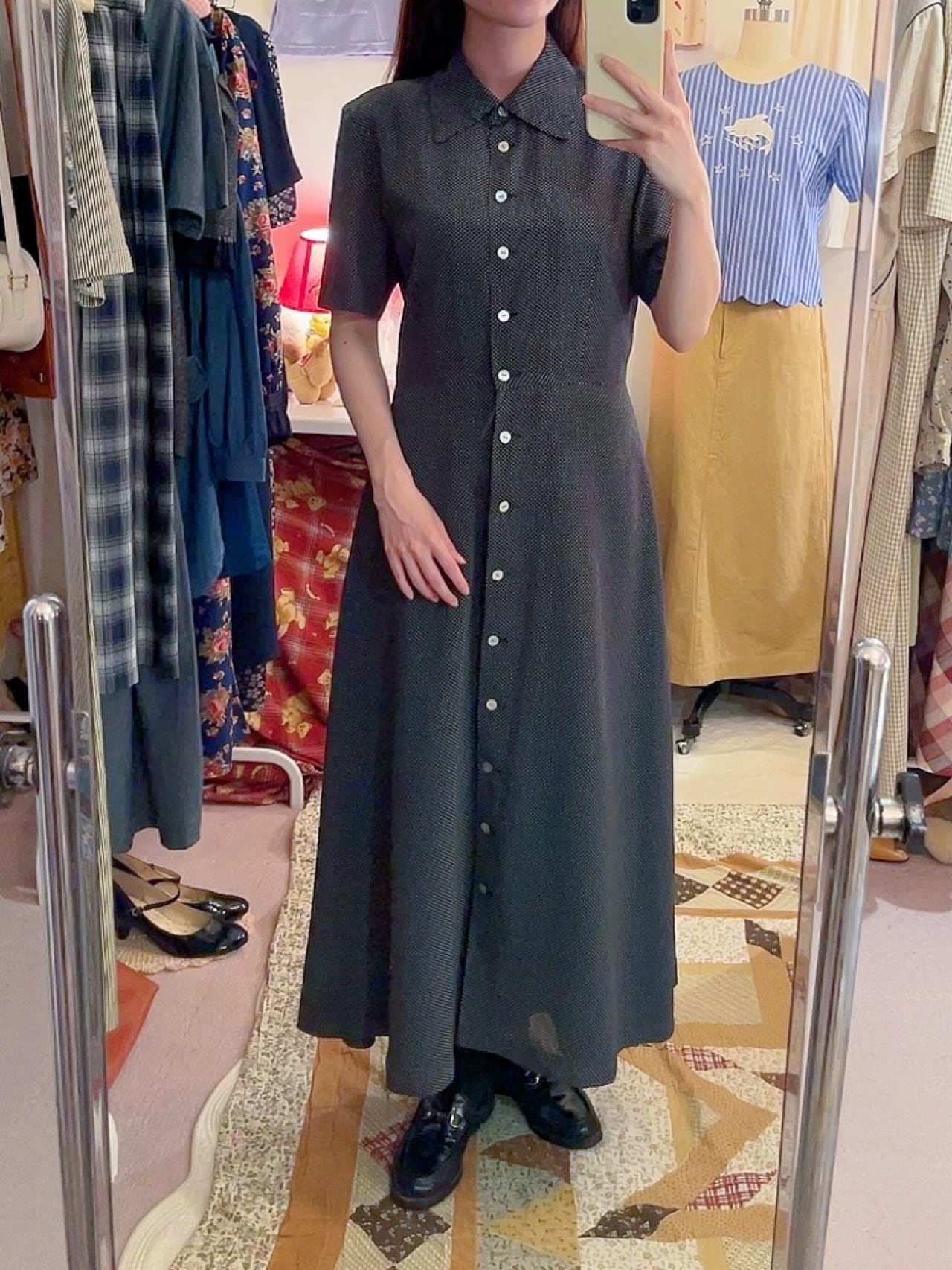 pin dot front button one-piece