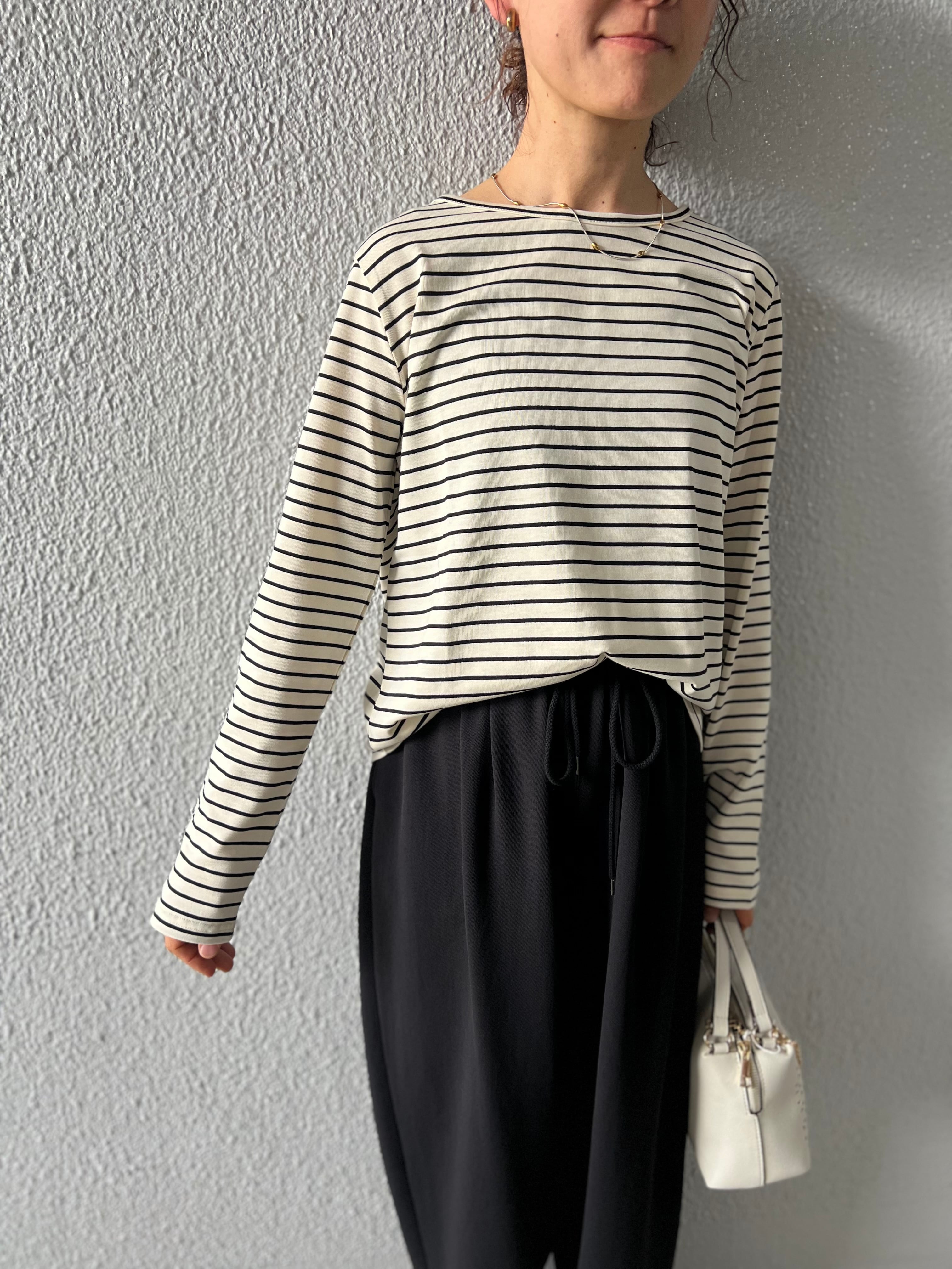 【SELECT】ボーダー天竺クルーネックプルオーバー