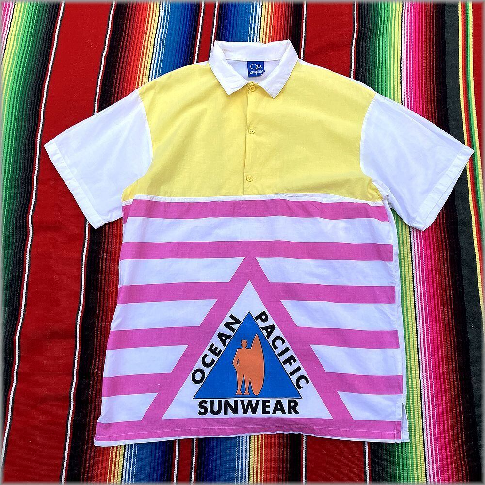 80s Ocean Pacific ストライプ半袖シャツ ☆OCEAN PACIFIC オーシャンパシフィック 80s コットン プルオーバー