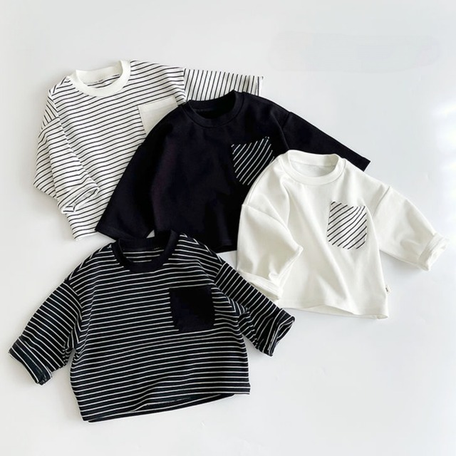 【90-130】秋ボーダー長袖Tシャツ キッズ 男の子 男女兼用