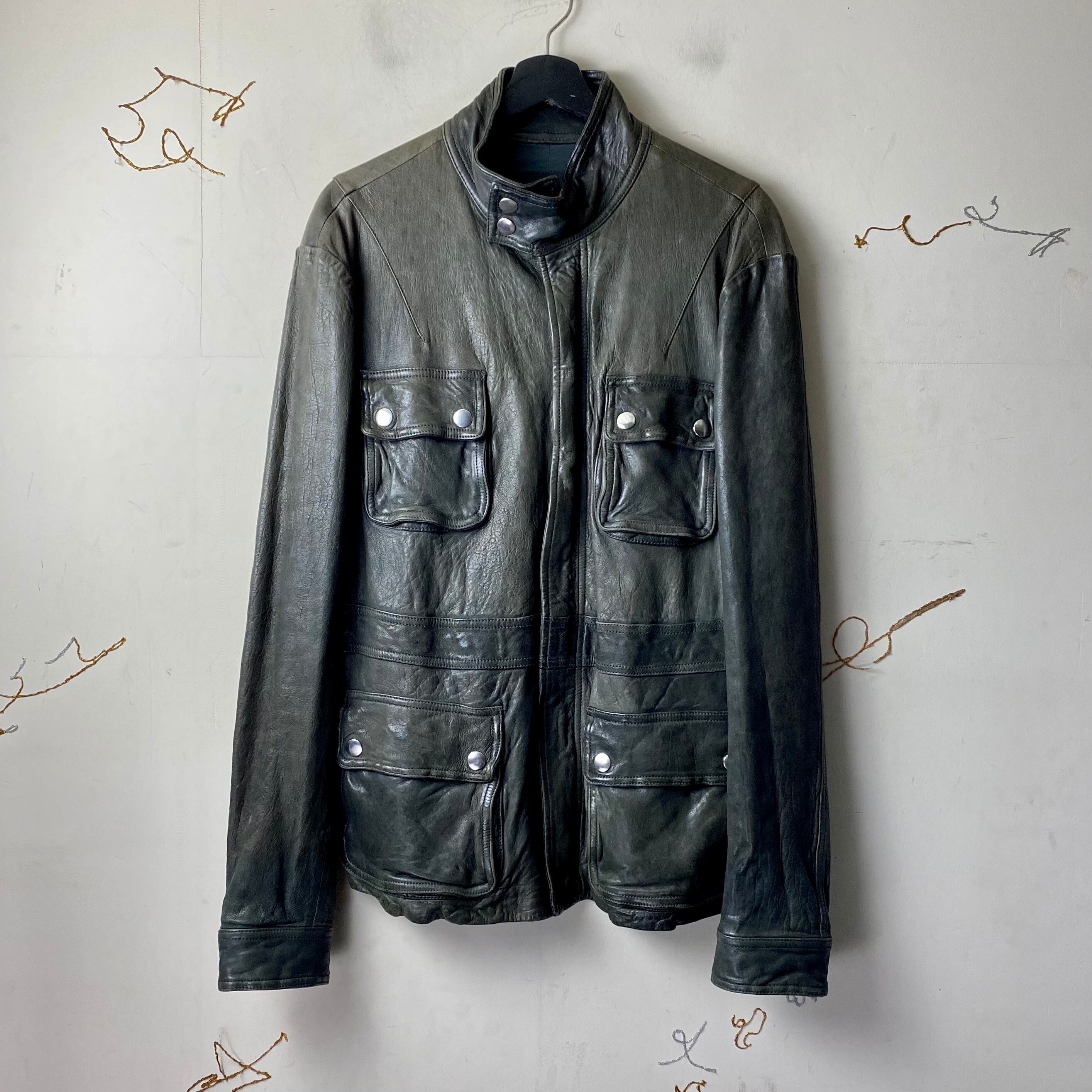 k*i様 EMPORIO ARMANI ダークグレー ラムレザージャケット EMPORIO ARMANI leather coverall jacket | NOIR ONLINE