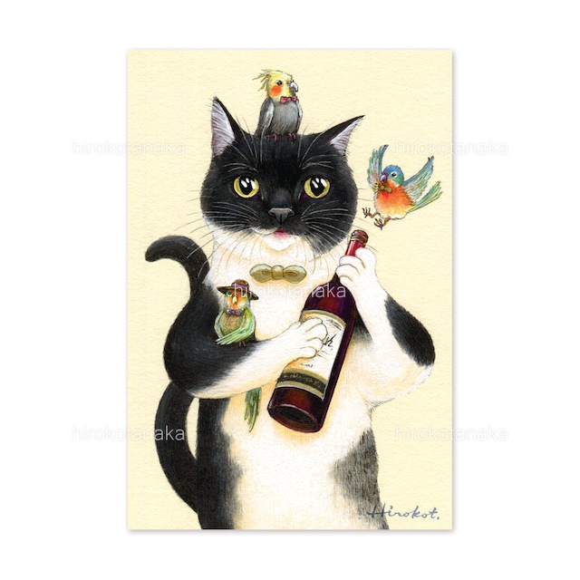 27.ねことワインと仲間たち ポストカード / Cat, Wine and Friends Postcard