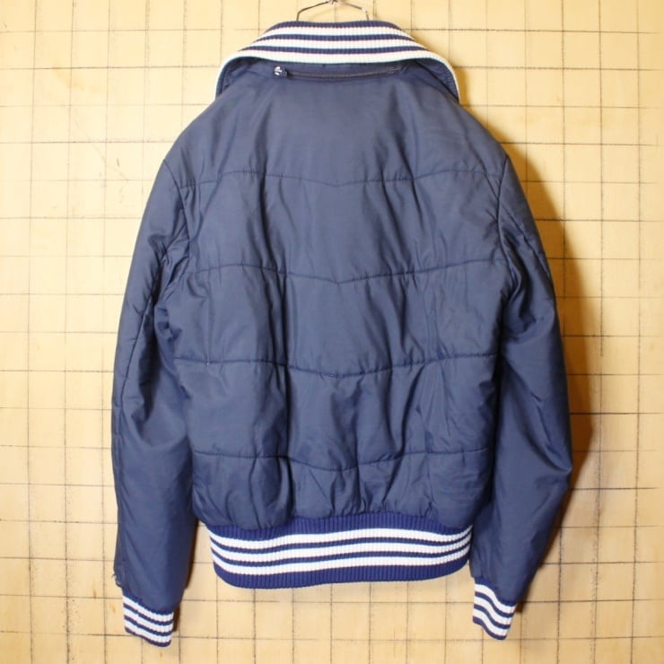 70s 80s DESCENTE adidas アディダス 中綿 ジャケット メンズM ネイビー ブルー アウトドア ジップアップ 古着　 101321aw133