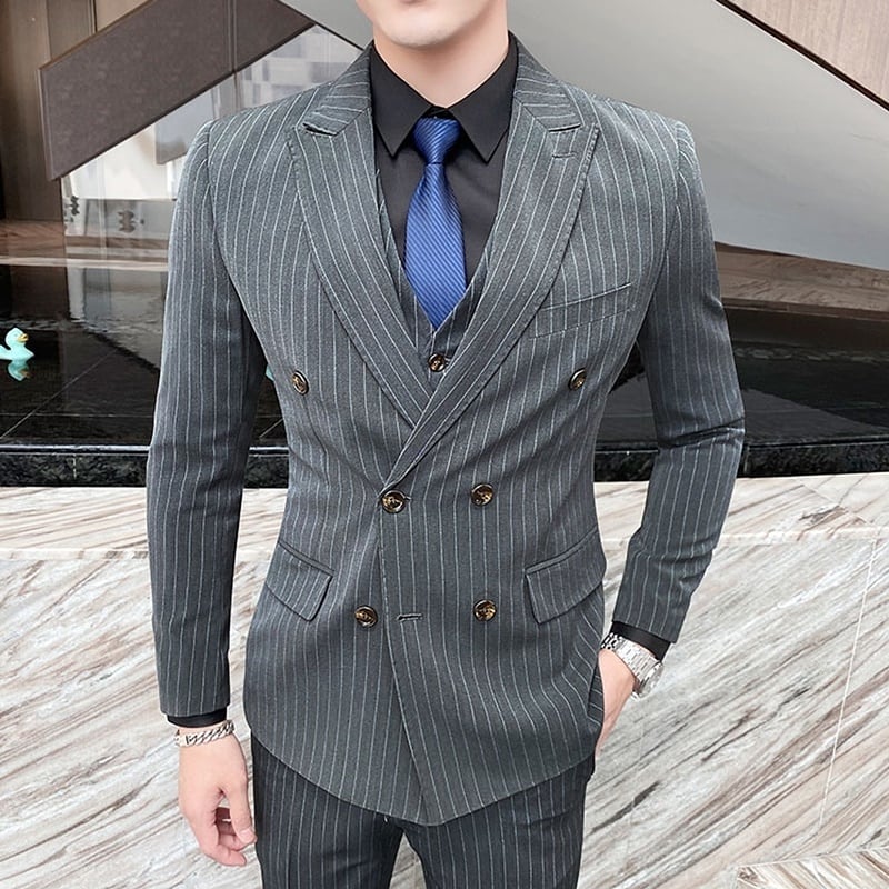 スリーピース ダブルブレスト ストライプスーツ 3カラー LB0061
