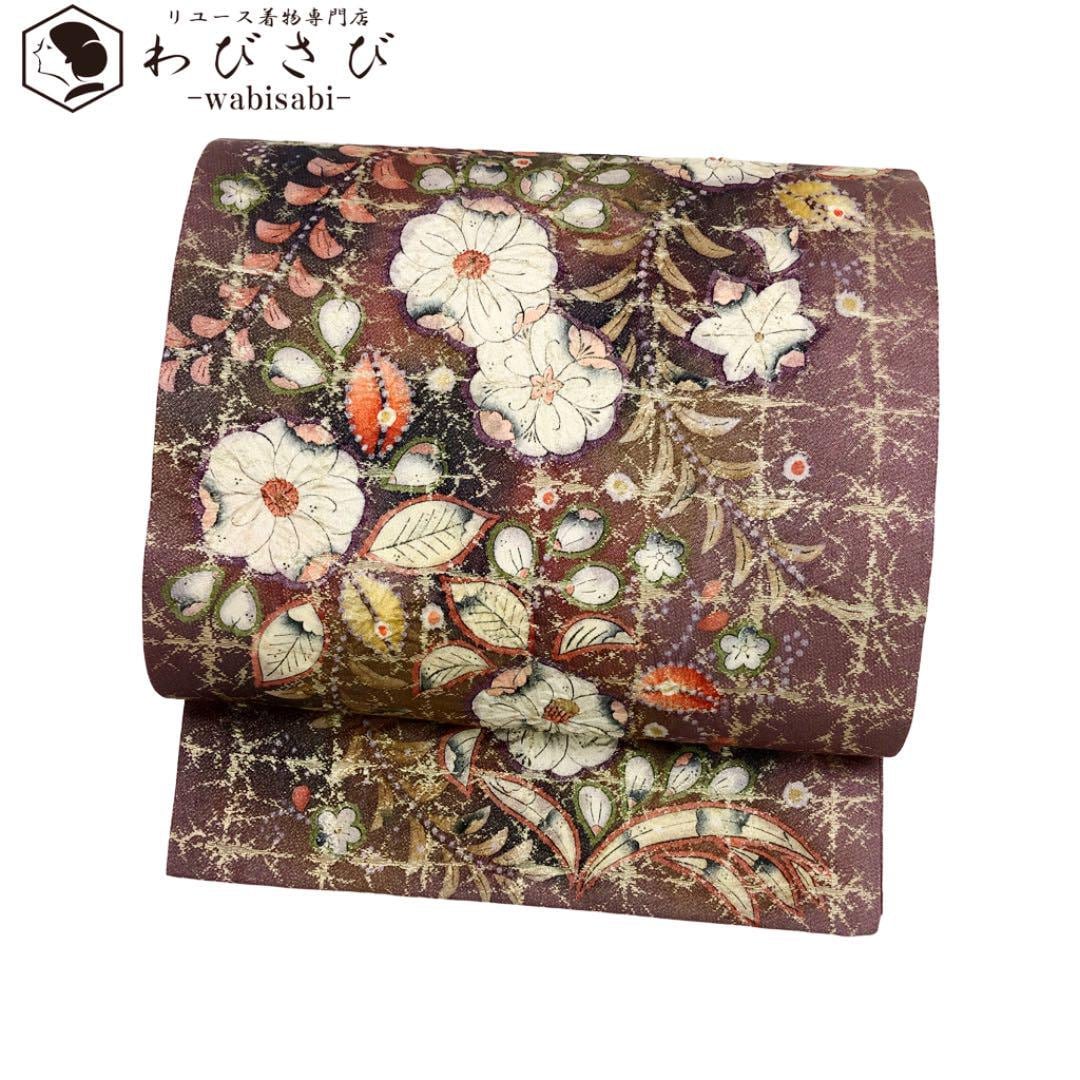 O-2121 袋帯 作家物 辻が花 膨れ織 金彩 葡萄酒色 www.alpearitana.com.br