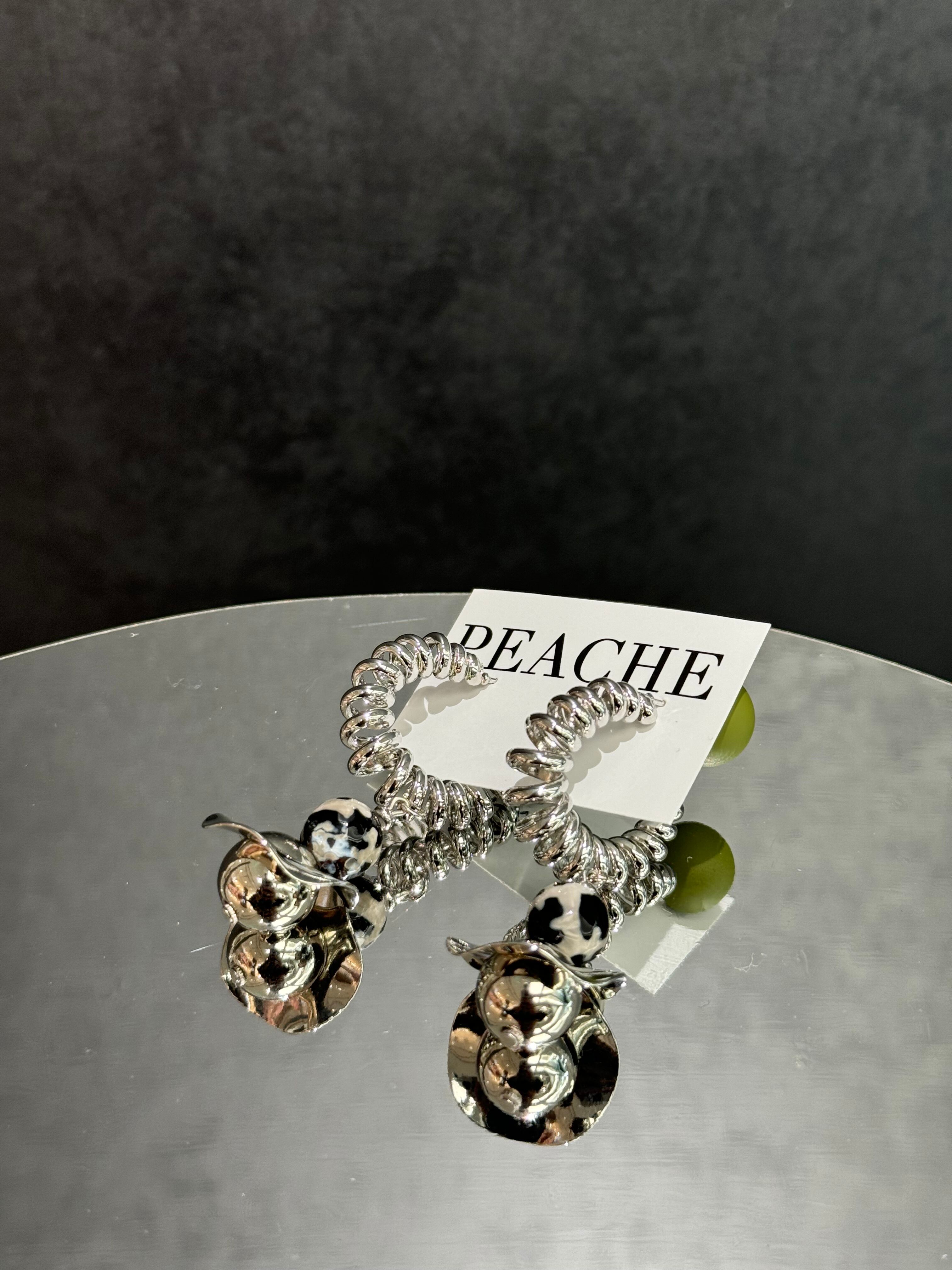 silver coil wavy disk stone drop