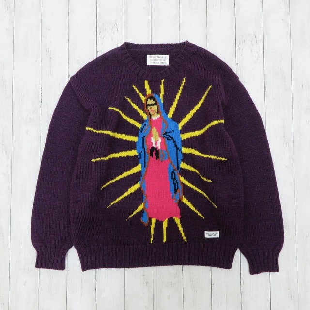 WACKO MARIA ワコマリア KNIT JASCQUARD SWEATER TYPE-1 【21FW-WMK-KN19】 PURPLE ウールニット ジャガードセーター パープル メンズ Mサイズ