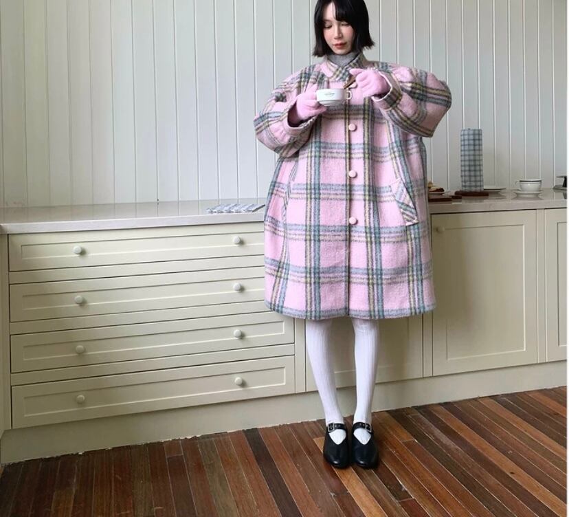 ピンク アウター コート チェック ワンピース | LOVEYsmileSHOP