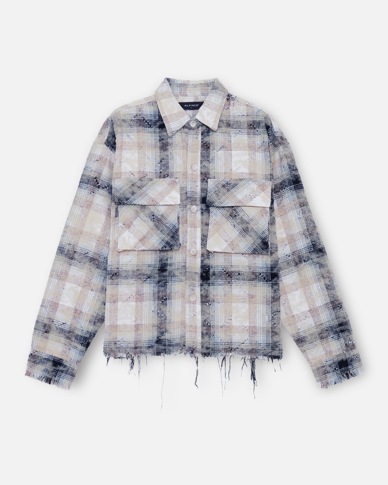 MLVINCE / distress check shirts blue