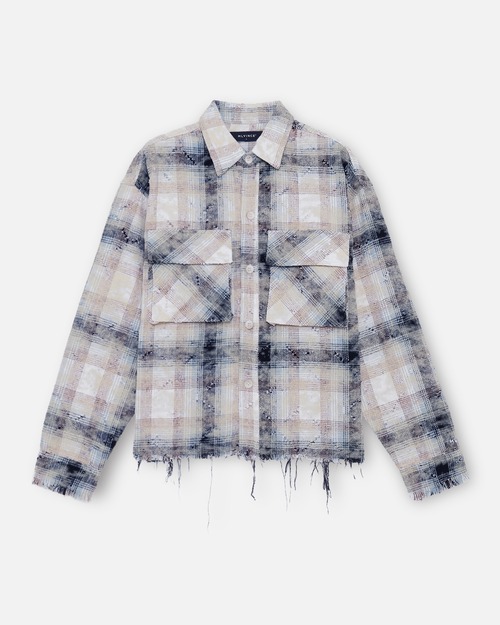 MLVINCE / distress check shirts blue