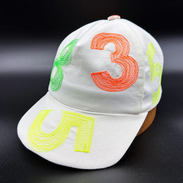 【受注生産／Build to order】 Cotton cap   コットンキャップ ナンバーステッチ ホワイト×ネオンカラー　帽子　キャップ　ネオンカラー
