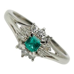 Pt900 プラチナ エメラルド0.15ct ダイヤ0.22ct リング 指輪 レディース 8号 【中古】