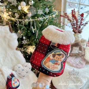 予約【№B07145】ポルカドットチェック柄　Ｄカン付き　厚手　ベストジャケット