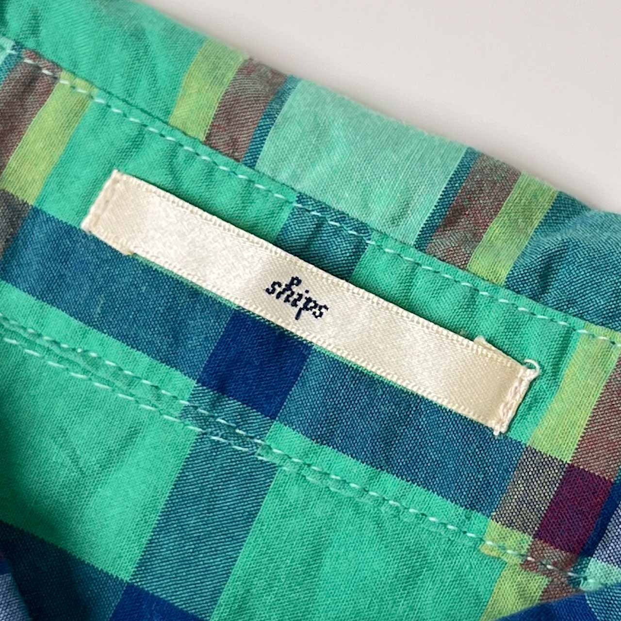 ships シップス チェック ハーフボタン チュニック丈 五分袖 シャツ ワンピース/マルチ レディース