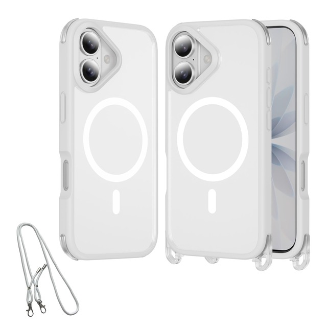 Xingjiany iPhone 17 用ケース MagSafe対応 ショルダー ストラップ 肩がけ 首掛け 紐付き 調節可能 斜めがけ マグネット搭載 いphone17 カバー 頑丈 耐衝撃 スマホケース マグセーフ アイフォン17 対応 携帯ケース [レンズ保護 耐衝撃 黄変防止 米軍MIL規格]（ホワイト）