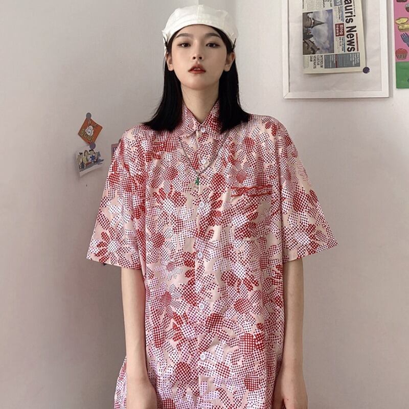 サマースタイルスタンダードプリント柄シャツ トップス レディース レトロ 夏物 YY-ファッション42861931078