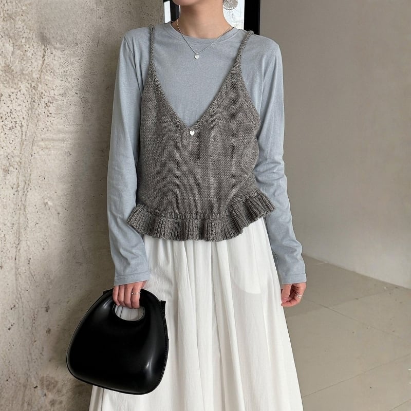 フリル裾 Vネック ニットキャミソール ◆5color 204578